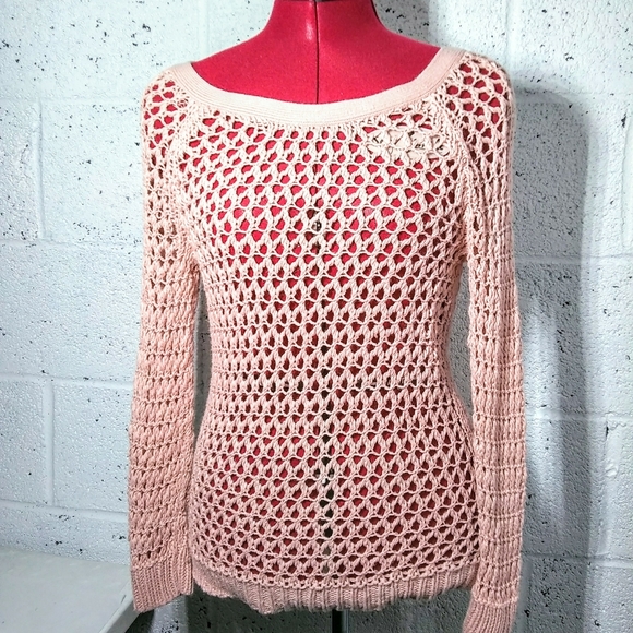 American Eagle Outfitters Sweaters - American Eagle PS Y2K Pink Fish Net Knit Sweater